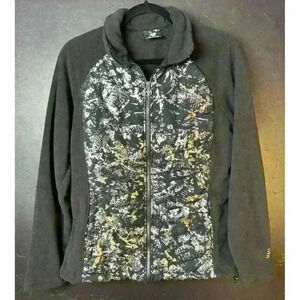 New Balance Fleece Jacket Black And Silver Metallic Foil Quilted Medium Women